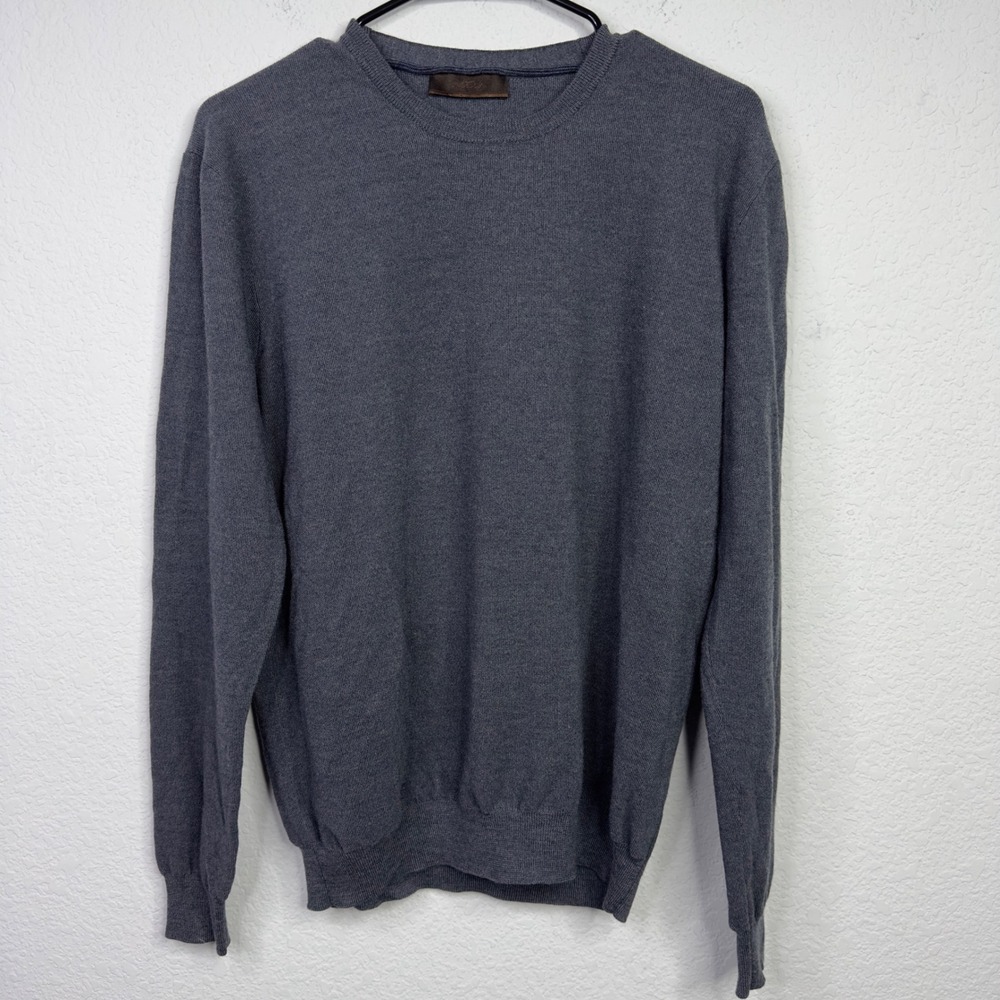 Altea Sweater Mens M Grey Merino Wool Made in Italy Preppy Minimalist Luxury